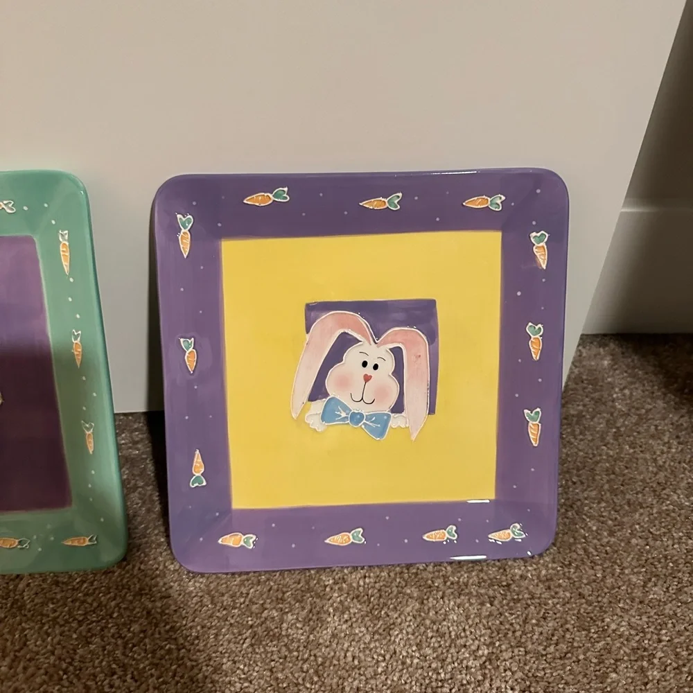 Sonoma Set Of 3 Ceramic Easter Plates, Approx 8in Square